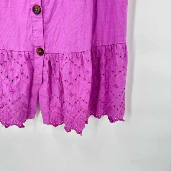 Boho Lilac Eyelet Midi‎ Sundress Small Button Spaghetti Strap Summer Festival - Picture 3 of 11